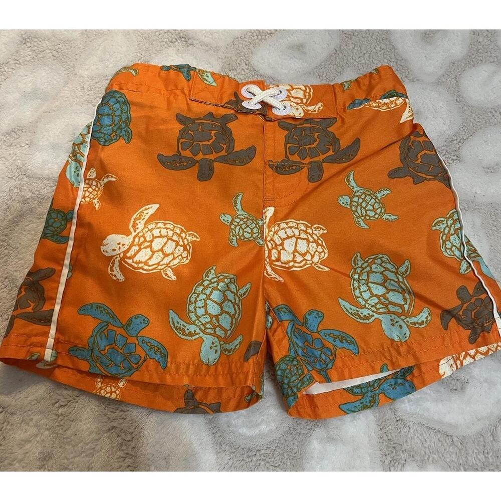 Oshkosh Swim Trunks Boys Size 0-3 Months Orange Swim Shorts Turtles Infant